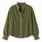 Dame vintage bluse i cordfløyel med volangkrage og lange lanternermer