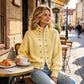 Damen-Strickjacke mit Stehkragen und Doppelknopfleiste