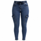Jeggings for kvinner med høy midje, elastisk snøring, cargo-stil og smal passform i denim