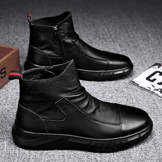 Italienske håndlagde Martin-støvler med glidelås i ekte skinn 🔥Kjøp 2 gratis frakt🔥